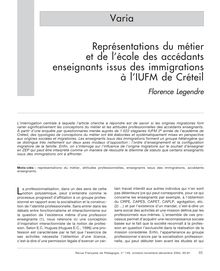 Représentations du métier et de l’école des accédants enseignants issus des immigrations à l’IUFM de Créteil - article ; n°1 ; vol.149, pg 65-81