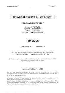 Physique 2003 BTS Productique - textile