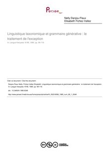 Linguistique taxonomique et grammaire générative : le traitement de l exception - article ; n°1 ; vol.66, pg 99-116