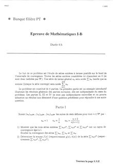 Mathématiques B 1999 Classe Prepa PT Banque Filière PT