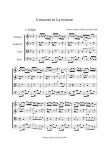 Partition complète, Concerto en La minore per archi e continuo, Sardelli, Federico Maria