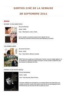 Sorties Cinéma de la semaine du 28 septembre 2011