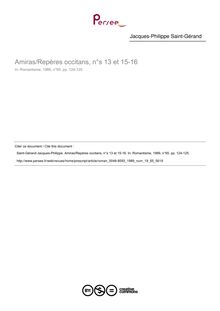 Amiras/Repères occitans, n°s 13 et 15-16  ; n°65 ; vol.19, pg 124-125