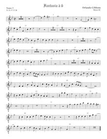 Partition ténor viole de gambe 3, octave aigu clef, fantaisies pour 6 violes de gambe par Orlando Gibbons