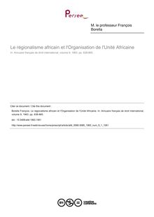 Le régionalisme africain et l Organisation de l Unité Africaine - article ; n°1 ; vol.9, pg 838-865