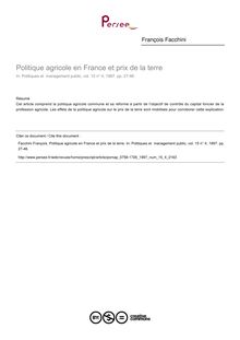 Politique agricole en France et prix de la terre - article ; n°4 ; vol.15, pg 27-46