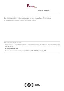 La coopération internationale et les marchés financiers - article ; n°2 ; vol.4, pg 109-120