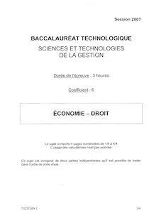Economie - Droit 2007 S.T.G (Gestion des Systèmes d Information) Baccalauréat technologique