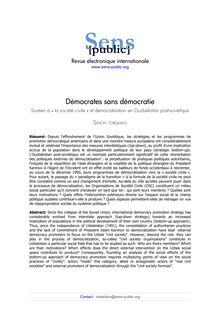  Démocrates sans démocratie Soutien à « la société civile » et démocratisation en Ouzbékistan post-soviétique