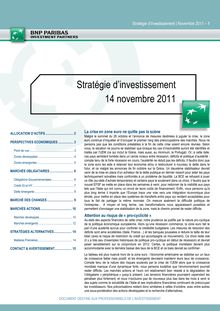 Stratégie d investissement 14 novembre 2011