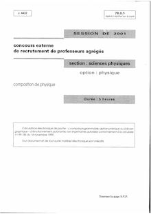 Composition de physique - option physique 2001 Agrégation de sciences physiques Agrégation (Externe)