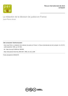 La rédaction de la décision de justice en France JP ANCEL Revue internationale de droit comparé 1998