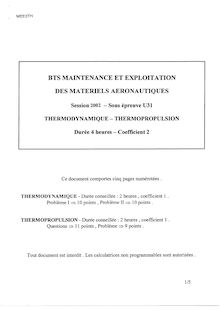 Thermodynamique - thermopropulsion 2002 BTS Maintenance matériels aéronautiques