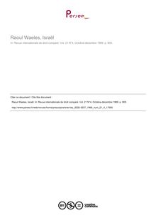 Raoul Waeles, Israël - note biblio ; n°4 ; vol.21, pg 905-905