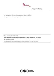 La phrase : invention et transformation - article ; n°1 ; vol.26, pg 6-29