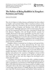 The politics of being buddhist in zangskar  partition and today
