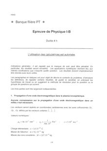 Physique B 2002 Classe Prepa PT Banque Filière PT