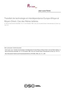 Transfert de technologie et interdépendance Europe-Afrique et Moyen-Orient. Cas des filières laitières - article ; n°1 ; vol.14, pg 103-112