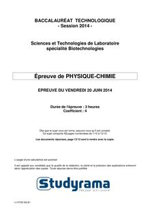 Sujet Bac STL Physique - Chimie Biotech 2014