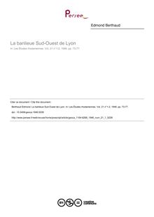 La banlieue Sud-Ouest de Lyon - article ; n°1 ; vol.21, pg 73-77
