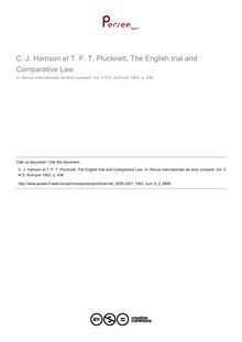 C. J. Hamson et T. F. T. Plucknett, The English trial and Comparative Law - note biblio ; n°2 ; vol.5, pg 439-439