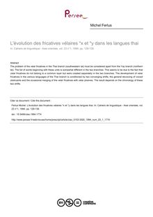 L évolution des fricatives vélaires *x et *y dans les langues thai - article ; n°1 ; vol.23, pg 129-139