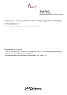 Recension - Industrie et territoire : principaux points de repères bibliographiques  ; n°1 ; vol.64, pg 54-60