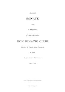 Partition complète, 12 Sonate per l organo, Op.1, Cirri, Ignazio