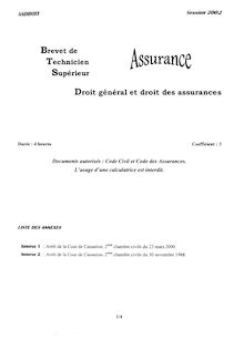 Droit général et droit des assurances 2002 BTS Assurance