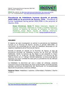 Prevalencia de hidatidosis humana durante el periodo 2002-2006 en la provincia de Osorno, Chile - Prevalence of human hydatidosis during period 2002-2006 in the province of Osorno, Chile