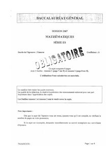Sujet du bac général ES 2007: Mathématique Obligatoire