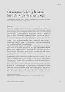 CULTURA, MATERIALISMO Y LA ACTITUD HACIA EL ARRENDAMIENTO EN EUROPA (Culture, materialism and renting behaviour in Europe)