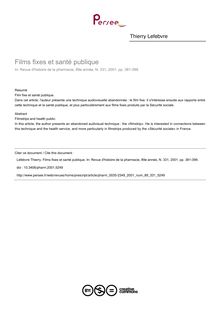 Films fixes et santé publique - article ; n°331 ; vol.89, pg 381-399