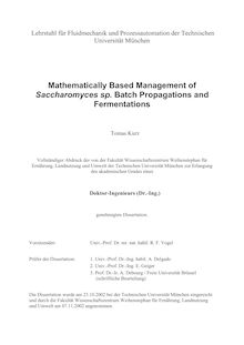 Mathematically based management of Saccharomyces sp. batch propagations and fermentations [Elektronische Ressource] / Tomas Kurz
