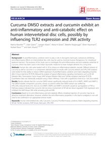 Curcuma DMSO extracts and curcumin exhibit an anti-inflammatory and anti-catabolic effect on human intervertebral disc cells, possibly by influencing TLR2 expression and JNK activity