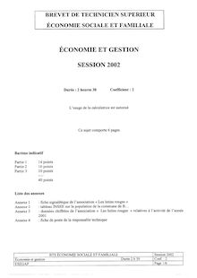 Economie et gestion appliquées à la profession 2002 BTS Économie sociale et familiale