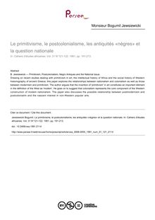 Le primitivisme, le postcolonialisme, les antiquités «nègres» et la question nationale - article ; n°121 ; vol.31, pg 191-213