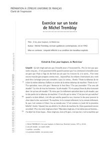 Champs lexicaux, Exercice sur un texte de Michel Tremblay