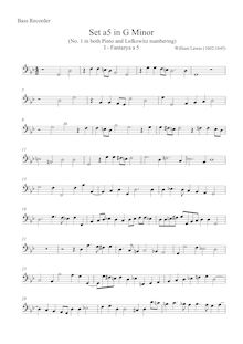 Partition basse , partie, Set a 5 en G minor, G minor, Lawes, William