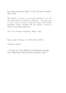 The Christian Foundation, Or, Scientific and Religious Journal, March, 1880