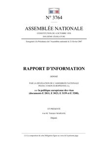 Rapport d information déposé par la Délégation de l Assemblée nationale pour l Union européenne sur la politique européenne des visas