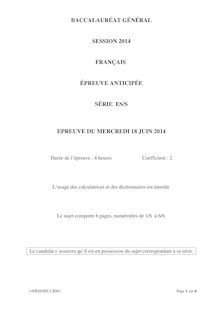 Sujet bac 2014 première - Séries ES et S - Français
