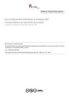 Les enseignements théoriques et pratiques des microsimulations en économie de la santé - article ; n°1 ; vol.315, pg 73-94