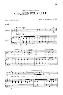Partition complète (B-flat Major: medium voix et piano), Chanson pour elle