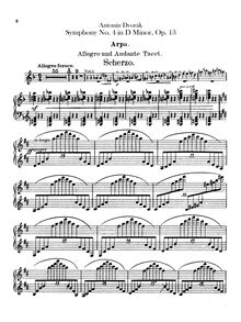 Partition harpe, Symphony No.4, Symfonie č.4, D minor, Dvořák, Antonín