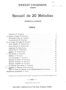 Partition complète, Recueil de 20 mélodies, Chausson, Ernest