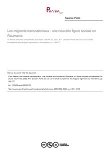 Les migrants transnationaux : une nouvelle figure sociale en Roumanie - article ; n°1 ; vol.33, pg 149-177