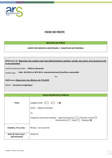 FICHE DE POSTE: AGENT DES SERVICES LOGISTIQUES /  CHAUFFEUR AUTOMOBILE  