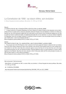 La Constitution de 1958 : sa raison d être, son évolution - article ; n°5 ; vol.28, pg 817-839