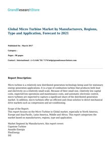 Global Micro Turbine Market by Manufacturers, Regions, Type and Application, Forecast to 2021